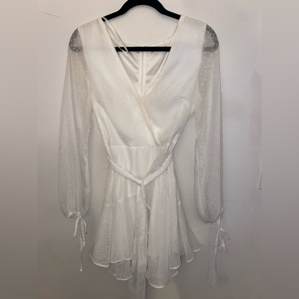 The Impeccable Pig White V-neck Tie Front Mini Dress